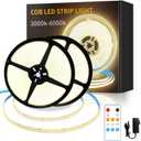 COB LED Strip Lights 100ft,3000K DC 24V Dimmable Warm White Flexible LED Rope Lights for Bedroom,with Remote and app Control LED Lights Strip for Living Room, Shelf, Cabinet(2 Rolls of 50ft)