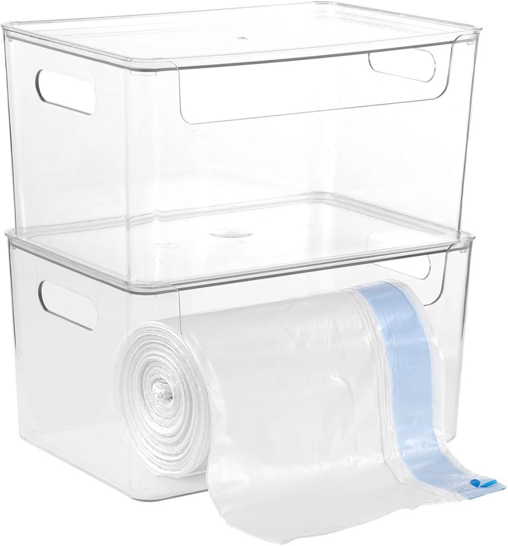 2pcs Bag Holder Dispenser - Acrylic Bag Dispenser Roll Holder, Garbage Bag Dispenser Under Sink with Lid for Kitchen Sinks, Cabinets