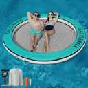 CALOBANA Round Floating Ring Inflatable Water Hammock Heavy Duty River Floats Lake Raft for Adults Tanning Pool Lounger Float Island Platform Pad Mat for Party  Water Hammock (8' Circle), Mint Green/White+Grey