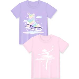 Girls Tees Kids T Shirt Soft Graphic Tops Ice Skates Pink Purple Size 3T