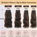 Clip in Hair Extensions 4 Pcs, 20 Inch, 1BH30 | Curly Hair Extensions, Clip in Extensions, Synthetic Hairpieces, Easy Clip, Soft Natural Look, Daily Wear