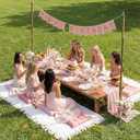 Extra Large Outdoor Picnic Blanket with Table Runner and Floor Pillow Cushion for Picnic Wedding Birthday Baby Shower Backyard (91 x 71'',Pink,6-Person)