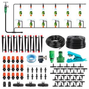 Drip Irrigation System 72FT, Automatic Drip Irrigation Kits with 1/4 inch 1/2 inch Irrigation Tubing Hose Adjustable Emitters Misting Nozzle DIY Irrigation System for Garden, Greenhouse, Patio