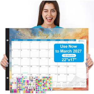 Gannyfer Desk Calendar 2026-2027, 18 Month Large Desk Calendar, Use Now Through Mar 2027, 22" x 17", Thick Paper, Corner Protectors, Large Ruled Blocks with Notes Section, Colorful Watercolor, 6 Stickers Included