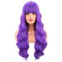 BERON Dark Purple Long Curly Wavy Wig with Bangs for Women Girls Purple Heat Resistant Synthetic Wig Cosplay Costume Party Daily Wigs