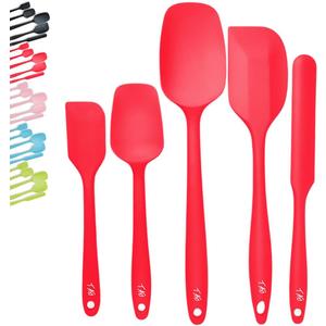 5-Piece Silicone Spatula Set - BPA Free, Heat Resistant up to 448F - Non-Stick Kitchen Utensils for Baking, Cooking, and Mixing, Dishwasher Safe (Red)
