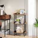 Hosfais Bookshelf Small Book Shelf, 3 Tier Wood Bookcase Industrial Bookshelf Metal Standing Book Shelves Display Book Rack for Living Room Bedroom Home Office (Rustic Brown)