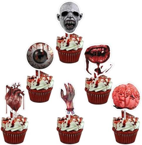 Ulfanit Halloween Cup Cake Toppers - 12pcs Scary Cupcake Topper Cake Decorations, Food Appetizer Picks Holiday Celebration Halloween Party Supplies Pack of 10