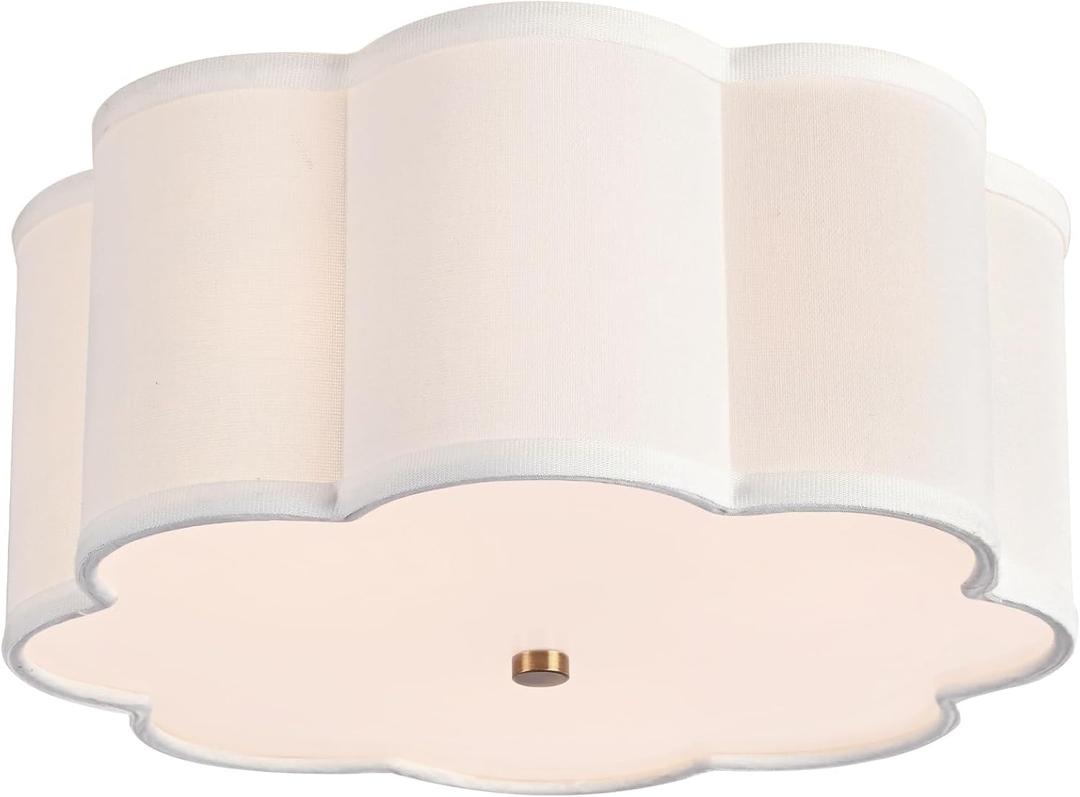Bargeni Flush Mount Ceiling Light,13-inch Drum Ceiling Light Fixture,Light Fixtures Ceiling Mount with Cream White Fabric Shade, 3-Light Flush Mount Light Fixture for Nursery Kids Room,Bedroom,Hallway