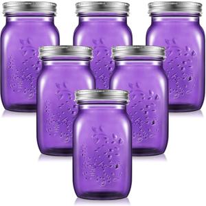 Yinder 6 Pack 32 oz Mason Jars with Lids Wide Mouth Colored Canning Jars Glass Container for Storage Canning Fermenting Pickling DIY Crafts Decoration Dishwasher Not Allowed (Purple)