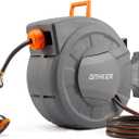 Retractable Garden Hose Reel, 1/2 inch x120 ft Water Hose Reel Wall Mounted, Any Length Lock, Slow Auto-Rewind, 180Swivel Bracket & 10 Pattern Nozzle (1/2'' 120FT)