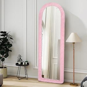 Fluffy Mirror Cover for Arched & Full-Length Mirrors (64"x21")  Stretch Fabric, Non-Slip Backing, Decorative Protector  Soft & Durable Dcor (Mirror Not Included) (Pink01)
