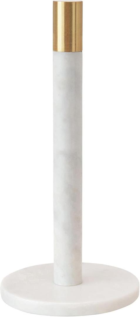 Bloomingville Modern Marble Paper Towel Holder with Brass Accent Band, White, 12"