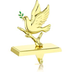 Gold Christmas Stocking Hangers for Mantel,Dove of Peace Christmas Stocking Holders for Fireplace Mantel Hooks Hanger for Christmas Snowflake Stockings Clip for Christmas Decoration (Pigeon)