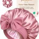 YANIBEST Adjustable Double Layer Satin Bonnet, Silk Hair Bonnet for Sleeping with Elastic Tie Curly Natural Hair Reduce frizz (One Size, Beanpaste Pink)