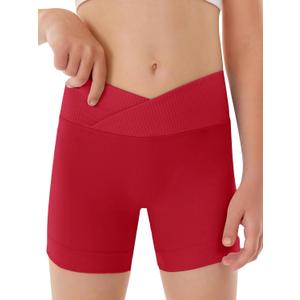 Girls Athletic Shorts Slim Tummy Control V Cross Waist Short Leggings Bike Dance Gymnastics Shorts