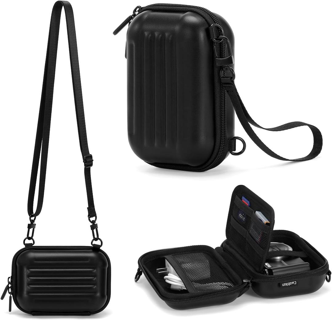 Cwatcun Digital Camera Case, Waterproof Hardshell Digital Camera Bag with 2 Carrying Ways, Lightweight Small Camera Sling Bag Compatible with Kodak PIXPRO/Canon PowerShot/Sony DSCW800 DSCW830 - Black (1.0 Medium)