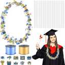 Teling 60 Set Graduation Candy Lei Making Kit Hawaiian Candy Lei Tubing Kit Includes 60 Pcs Candy Lei Bags 2 Rolls Ribbons 600 Pcs Paper Cut for Graduation Party Gift(Dark Blue, Gold)
