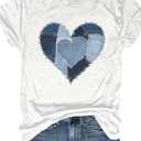 Women's Heart Patchwork Lemon Fruit Printed Summer T Shirt Short Sleeve Crewneck Graphic Tees Tops (L)