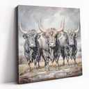 DRLWGTY Powerful Running Bulls Canvas Painting Wall Art, 24×24 in Cool Animal Power Painting with Silver Glitter Texture Details for Living Room Bedroom Decor