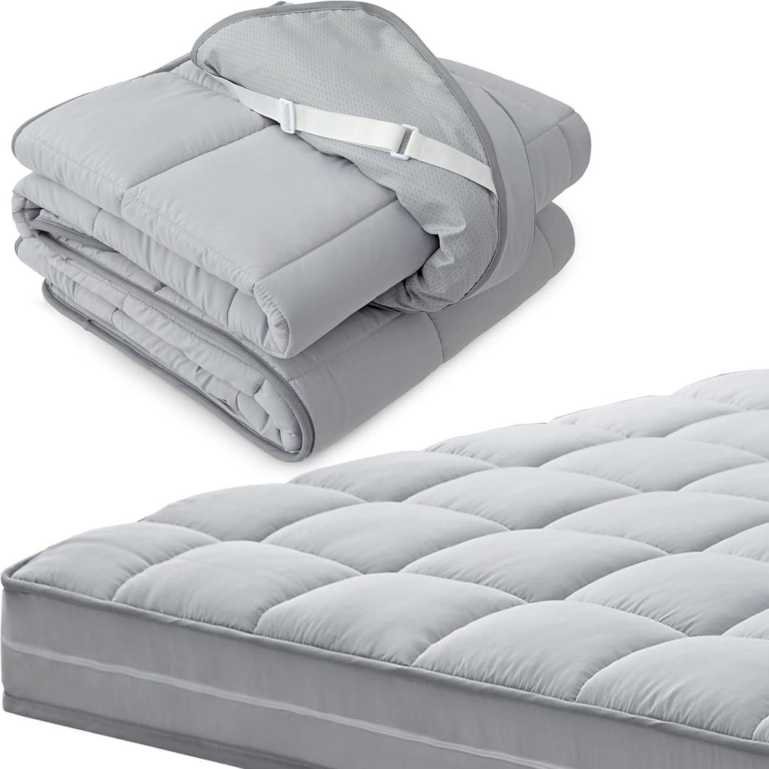 3Inch Queen Mattress Topper Cover(Only Cover),Mattress Protector Bedding,Foam and Latex Mattress Cover with Zipper and Adjustable Straps,Pillow Top(80 x 60) Gray