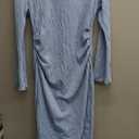 AISWI Maternity Dress Ribbed Knit Long Sleeve Round Neck Bodycon Mid Pregnancy Dresses Casual Baby Shower Bell Sleeve (Medium, Light Blue)