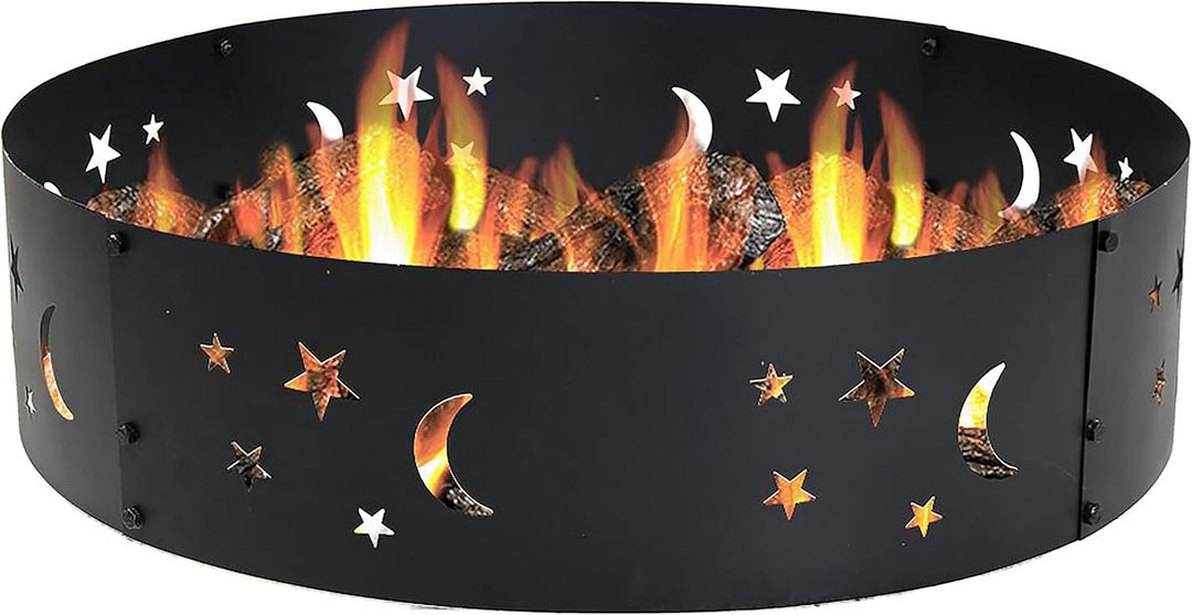 Sunnydaze 36-Inch Outdoor Fire Pit Ring - Heavy-Duty Portable Metal Fire Ring - 360-Degree Moons and Stars Cutout - Big Sky