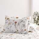 SLEEPBELLA Comforter Queen Size, 600 Thread Count Cotton White Printed with Blue & Blush Flowers Cotton Comforter Set,Down Alternative Bedding Set 3Pcs (Queen, White Floral)