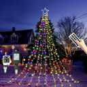 DANLI Outdoor Christmas Decoration Star String Lights,320 LED 16.4ft Christmas Lights Waterfall Tree Lights with 13" Topper Star,Plug-in Hanging Fairy Lights for Xmas New Year Holiday Party (multicolor+warm white)