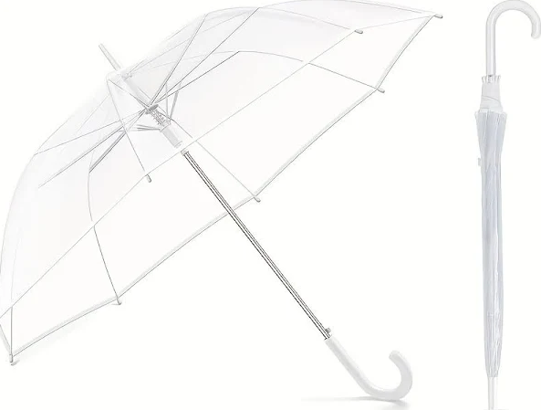 8 Pieces Clear Bubble Umbrella - Auto Open Dome Windproof for Rain, Wedding, Bride Groom Gifts, Bridal Party, Outing, Graduation, Prom - Transparent With J Hook Handle