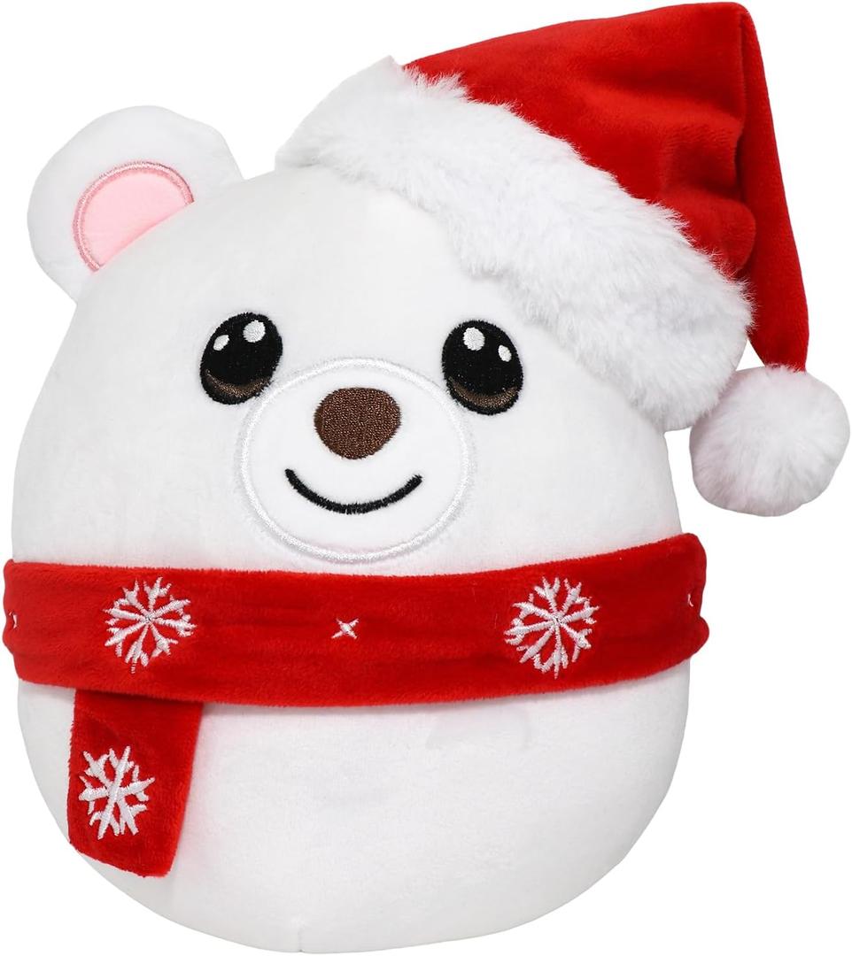 Christmas Plushies, Stuffed Animal Polar Bear with Christmas Hat, Cute Plushies for Kids and Decorations