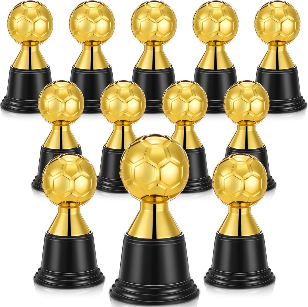Leinuosen 12 Pack Mini Football Soccer Baseball Star Trophies for Awards, 4.5 Inch Christmas Gold Participation Plastic Trophy Cups for Sports Event Party Favors
