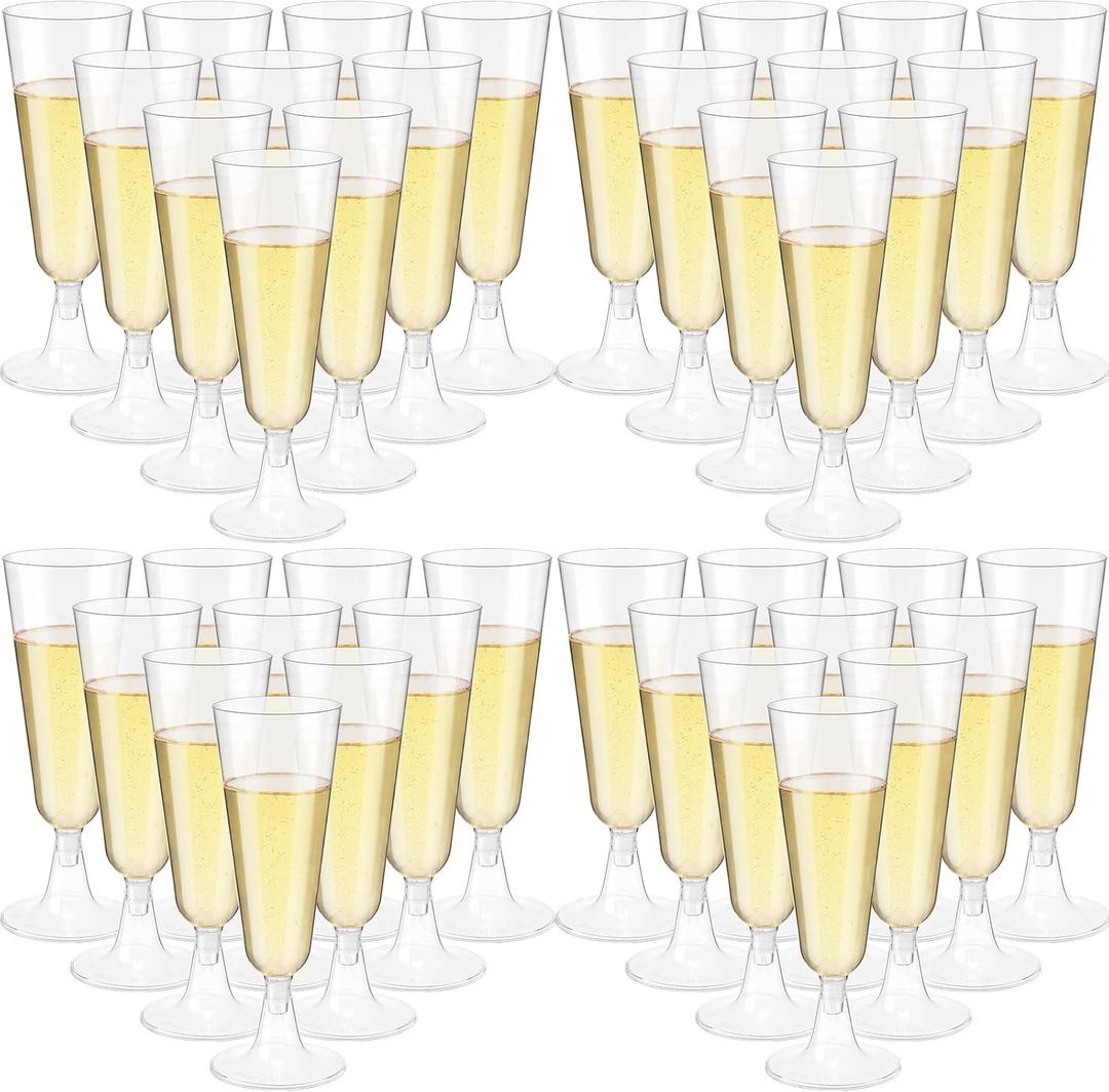 Chengu 150 Pcs Champagne Flutes 5 Oz Plastic Disposable Champagne Flutes Crystal Wine Glasses Reusable Plastic Cocktail Cups for Wedding Celebration Birthday Party Toasting Drinking (Clear)