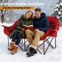 Heated Double Camping Chair with 2 Battery, Padded Camping Couch with 3 Heat Levels and 4 Heating Zones, Oversized Camp Loveseat Support 800lbs for Soccer Games, Tailgating, RV Travel, Beach Days, Large