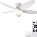 42" Low Profile Flush Mount Ceiling Fan with Lights & Remote, Dimmable 3-Color LED, 6 speed wind, Reversible DC Motor,Timer, Memory Function - Quiet Bedroom & Patio Fan for Indoor/Outdoor Use (White)