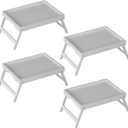 Bed Tray Table with Folding Legs, Bamboo Breakfast in Bed for Kitchen Serving Tray, Sofa, Eating, Used As Laptop Desk Snack Tray (4 Pack, White Color) (Medium)