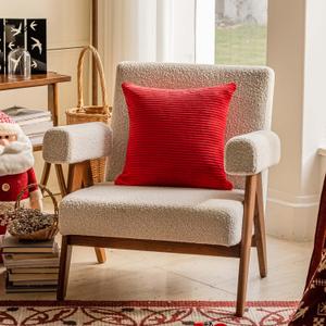 Home Brilliant Red Throw Pillow Cover for Decor Striped Plush Velvet Corduroy 24x24 Pillow Cover Large for Christmas Couch Sofa Floor 24 x 24 inch (60cm), Red