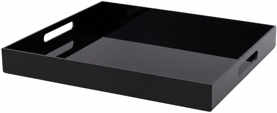 Black Acrylic Serving Tray 20x16 with Cut Handles - Spill Proof Acrylic Decorative Tray Organiser for Ottoman Coffee Table Countertop