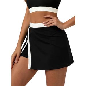 Avanova Women Color Block Tennis Skirt with Pockets Side Slit Athletic Golf Skorts for Running Workout Sports Black X-Large
