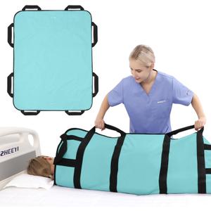 Multipurpose 48" x 40" Positioning Bed Pad with Reinforced Handles - Reusable & Washable Transfer Sheet for Turning, Lifting & Repositioning - Double-Sided Nylon Fabric, Aqua Blue