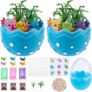 WEBEEDY 2 Sets Mini Axolotl Terrarium Kit Cute Animal Terrarium Starter Craft Set Fairy Garden Mini Figurine Desk Pet Tiny World Set for Kawaii Desktop Decor Christmas Birthday Gift