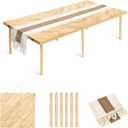 Milostelom Folding Picnic Table 44x22in, Solid Wood Portable Low Floor, Mortise & Tenon Joints, Adjustable Height, Boho for Beach Camping Garden Party, Runner Included, Seats 4-6