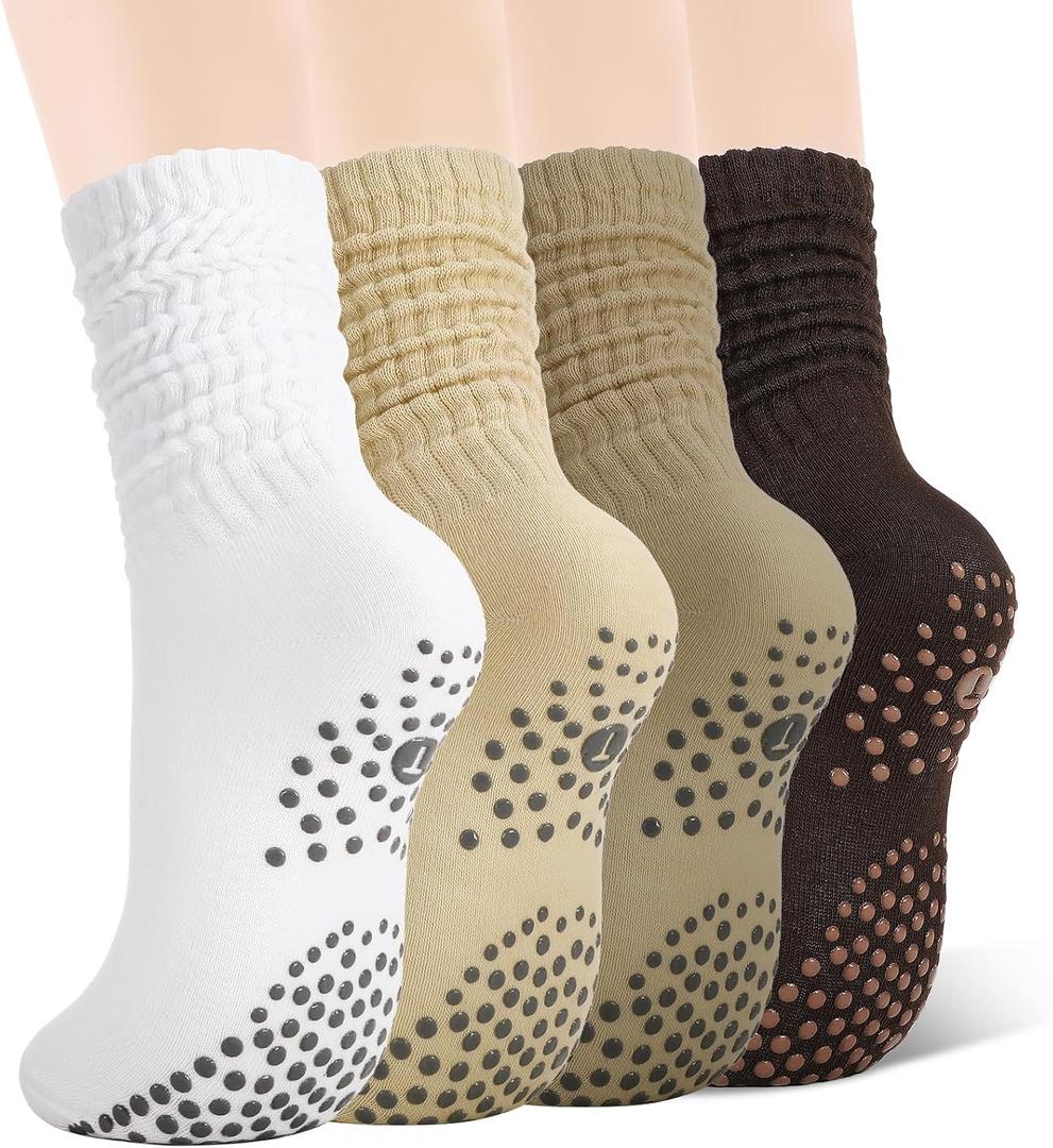3/4/5 Pairs Slouchy Pilates Socks with Grips | Scrunch Socks for Women Grippy Sock Stacked Slouch Sock for Women