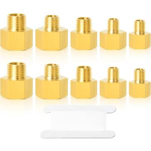 GASHER 10PCS Brass Reducer Pipe Fitting, Reducer Adapter Kit, 1/4 x 1/8, 3/8 x 1/8, 3/8 x 1/4, 1/2 x 1/4, 1/2 x 3/8