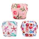 Babygoal Baby & Toddler Girl and Boy Swim Diapers, Reusable Adjustable Washable One Size Fits 6M-3T Gifts and Swimming Lessons 3 Pack 3ZSD06