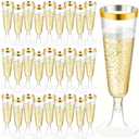 50 Pack Plastic Champagne Flutes 5.5oz Clear Gold Rim Disposable Suitable for Wedding, Birthday Party, Thanksgiving Day, Christmas Supplies