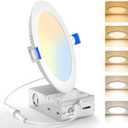 YAYIT 1 Pack 6 Inch 5CCT Ultra-Thin LED Recessed Ceiling Light with Junction Box, 2700K/3000K/3500K/4000K/5000K Selectable, 1100LM Dimmable Canless Wafer Downlight, 12W Eqv 110W-ETL&FCC