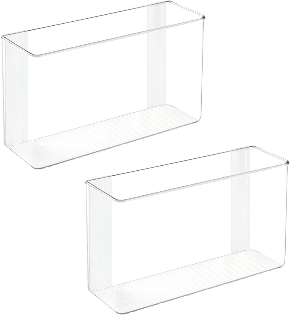 mDesign Plastic Adhesive Mount Storage Organizer Container for Kitchen or Pantry Wall Organization - Space Saving Holder for Sandwich Bags, Foil - 11" Wide - Ligne Collection - 2 Pack - Clear (11 x 3.5 x 6.5 (Pack of 2))
