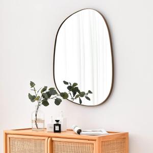 ELEHUME Asymmetrical Mirror for Wall Decor 21"*27", Modern Brass Framed Wall Mirror for Living Room Bathroom Bedroom Entryway ELE-STOU-0065G