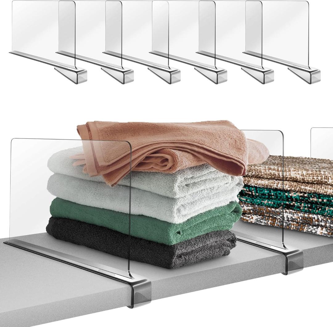 6 Pack Acrylic Shelf Dividers for Closet Organization, Clear Shelf Divider Fits Shelves of 0.4-1 Inch,Purse Organizer for Closet, Shelf Organizer, Closet Organizers and Storage